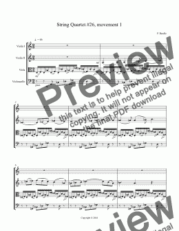 page one of String Quartet #26, movement 1