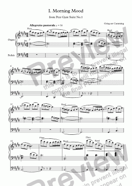 page one of I.  "Morning Mood" from Peer Gynt Suite No.1 for organ