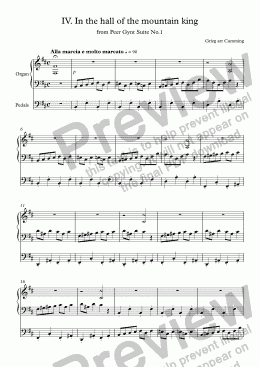 page one of IV.  "In the hall of the mountain king" from Peer Gynt Suite No.1 for organ