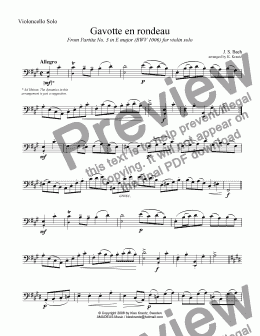 page one of Gavotte en rondeau from Partita No 3, BWV 1006 for cello solo