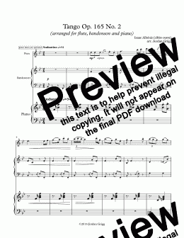 page one of Tango Op. 165 No. 2 (arranged for flute, bandoneon and piano)