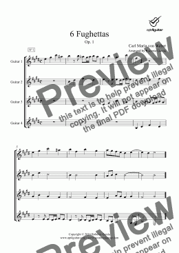 page one of 6 Fughettas for guitar quartet