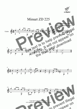 page one of Minuet ZD 225 for solo guitar