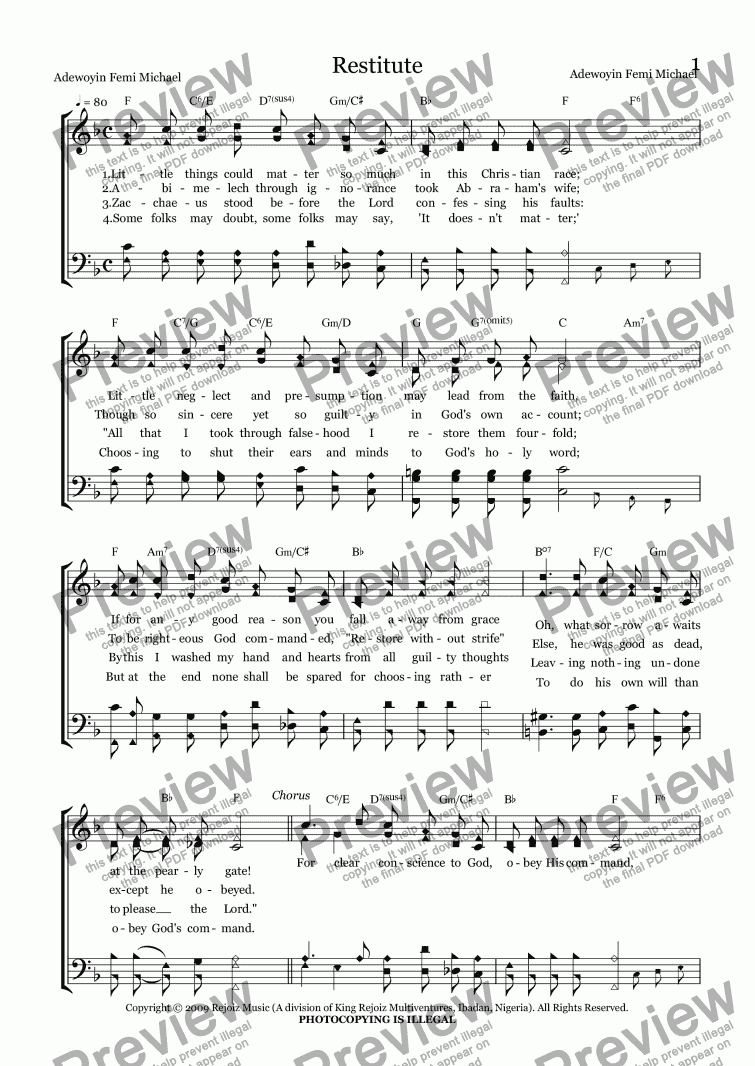 Restitute - Download Sheet Music PDF file