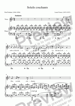 page one of Soleils couchants (Louis Vierne / Verlaine)