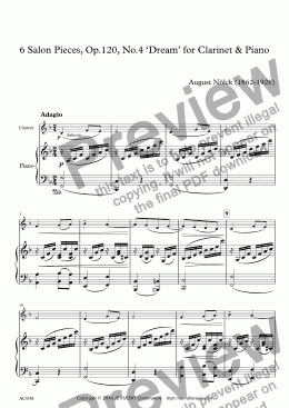 page one of 6 Salon Pieces, Op.120, No.4 ‘Dream’ for Clarinet & Piano