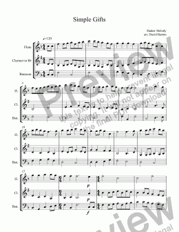 page one of Simple Gifts for Flute, Clarinet & Bassoon