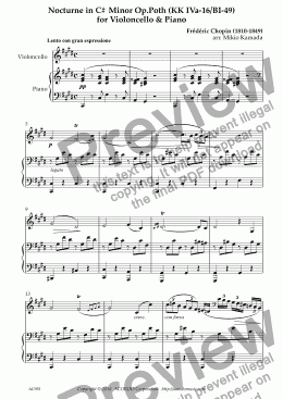 page one of Nocturne in C# Minor Op.Poth (KK IVa-16/BI-49) for Violoncello & Piano