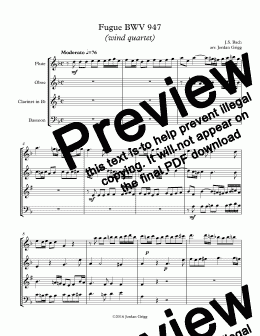 page one of Fugue BWV 947 (wind quartet)