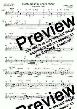 page one of Chopin - Nocturne nº 20 in C Sharp minor Op. posth., Lento con gran espressione, P 1, No. 16, KKIVa/16 - 夜想曲第20番 (ショパン) - 升C小調夜曲Op. posth. (蕭邦) - PDF - lead sheet Melody + chords