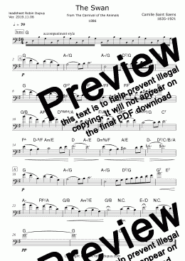 page one of Saint Saens - Le cygne - The Swan in F Key - PDF - lead sheet Melody + chords