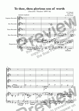 page one of To thee, thou glorious son of  worth - recorder version (Händel)