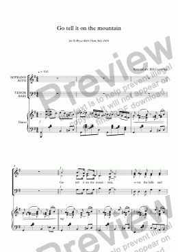 page one of "Go tell it on the mountain" for SATB choir & piano