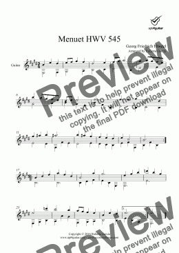 page one of Menuet HWV 545 for solo guitar