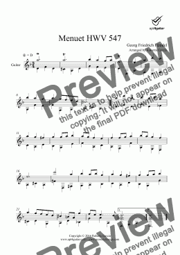 page one of Menuet HWV 547 for solo guitar