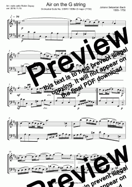 page one of Bach - Aria - Air on the G string - Orchestral Suite No. 3 in D major - Orchestersuiten - Aria para la cuerda de sol - G線上のアリア バッハ  - G선상의 아리아 - G弦上的咏叹调 - PDF - Duo duet 二重唱 violin cello