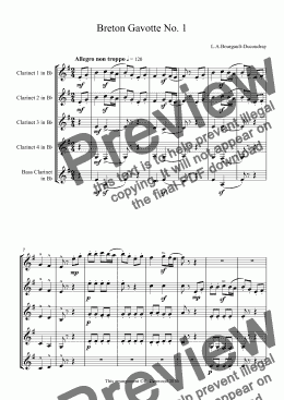 page one of Bourgault-Ducoudray -  Breton Gavotte No. 1 for clarinet quintet (4Bb & Bass).