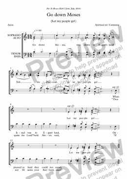 page one of "Go down Moses" for SATB a capella choir