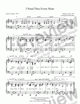 page one of I Need Thee Every Hour - Hymn Piano Solo