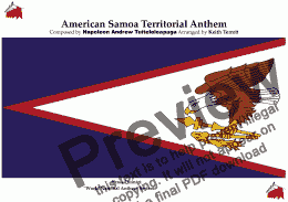 page one of American Samoan Territorial Anthem “Amerika Samoa” for Brass Quintet & Percussion