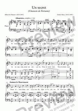 page one of Un secret (Chanson de Fortunio)(Giulio Alary / Musset)