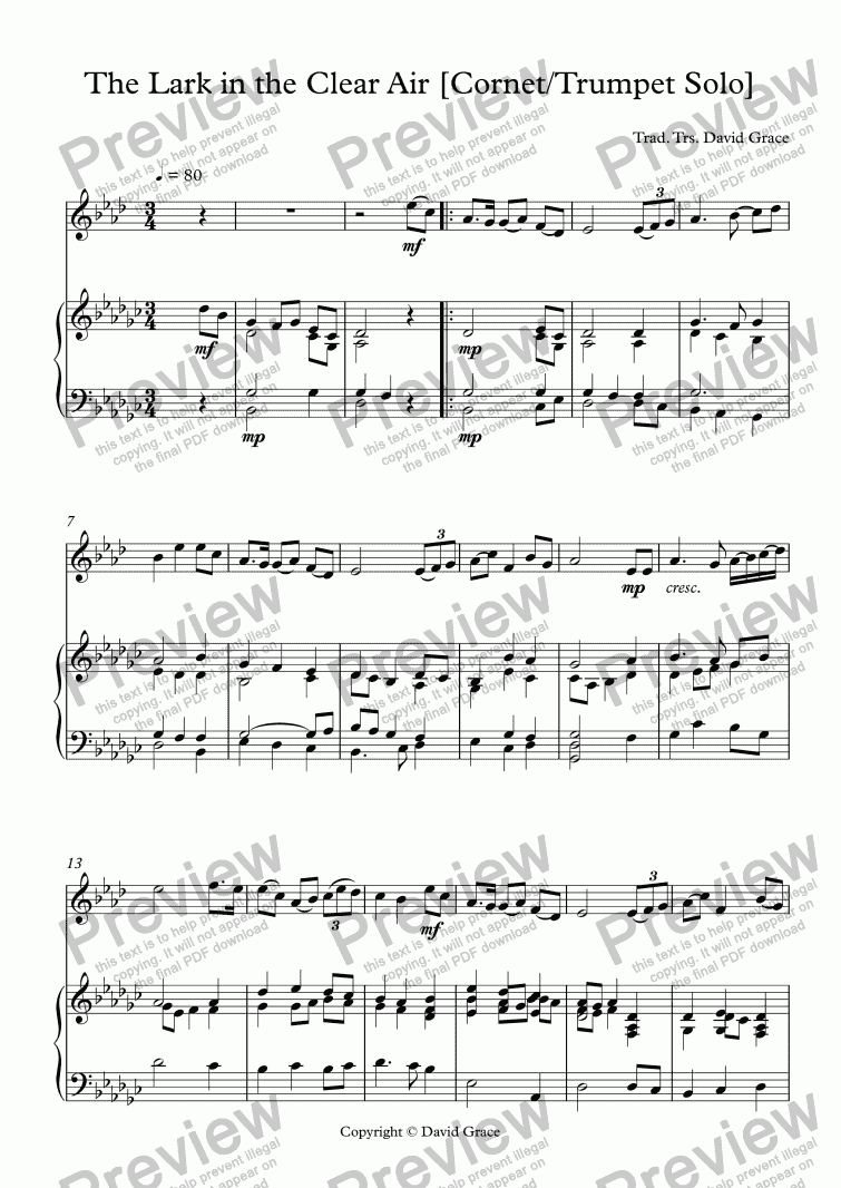 The Lark In The Clear Air Cornet Trumpet Solo Sheet Music Pdf File