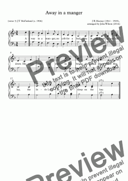 page one of Away in a manger (easy piano version)