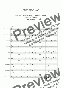 page one of PRELUDE in G  adapted from Concerto Grosso in G minor  Antonio Vivaldi (for Strings)