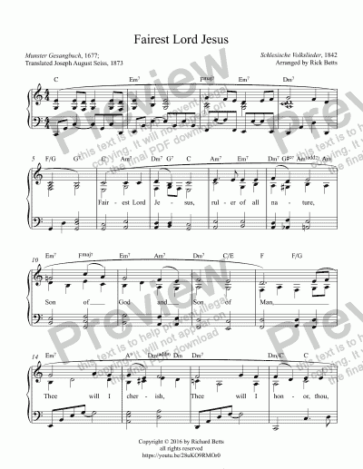 Fairest Lord Jesus Hymn Piano Solo Download Sheet Music Pdf File