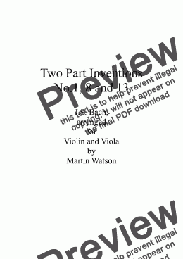 page one of Two Part Inventions Nos.1, 8 and 13 for Violin and Viola