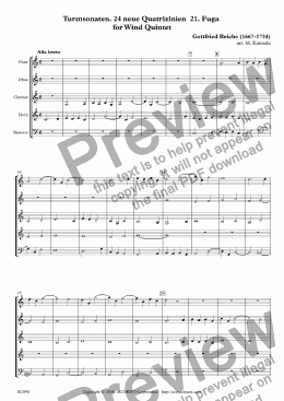 page one of Turmsonaten. 24 neue Quatrizinien  21. Fuga for Wind Quintet