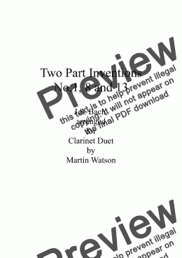 page one of Two Part Inventions Nos.1, 8 and 13 for Bb Clarinet and Bassoon