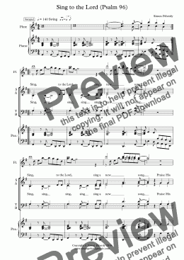 page one of Sing to the Lord for rhythmical SATB choir, piano, & optional 2 flutes