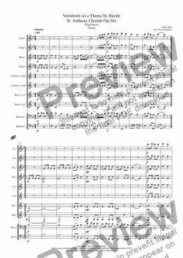 page one of Brahms:Variations on a Theme (St. Anthony Chorale) by Haydn Op.56a: Theme and Variations 1 to 8 - wind dectet