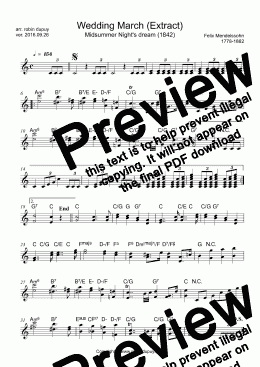 page one of Mendelssohn - Midsummer Night’s dream - Wedding March (Extract) - PDF - lead sheet Melody + chords