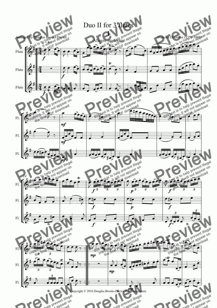 Devienne Francois Duo No 2 In G For 3 Flutes Sheet Music Pdf File