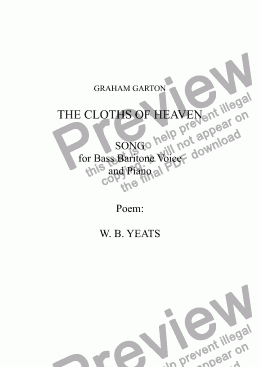 page one of SONG - 'THE CLOTHS OF HEAVEN' Setting for Bass Baritone and Piano. Poem" Y. B. Yeats (1865-1939)