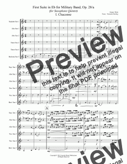 page one of Holst - Suite No. 1 in Eb Movements 1-3 (for Saxophone Quintet SATTB or AATTB)