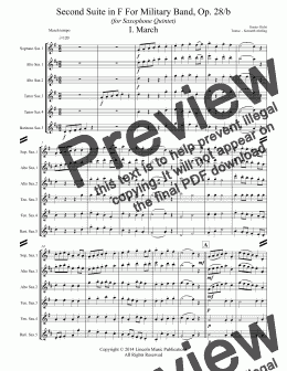 page one of Holst - Suite No. 2 in F Movements 1-4 (for Saxophone Quintet SATTB or AATTB)