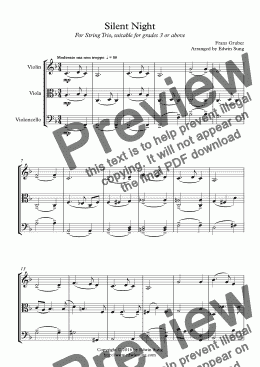 page one of Silent Night (for string trio, suitable for grades above 3)