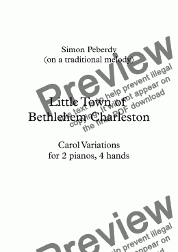 page one of Little Town of Bethlehem Charleston Carol variations for 2 pianos. 4 hands