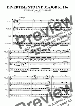 page one of Divertimeno In D Major K. 136 (Complete)