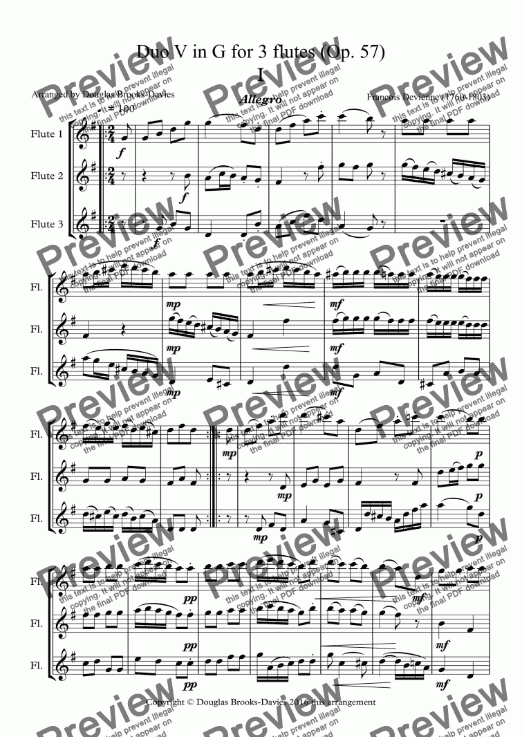 Devienne Francois Duo No 5 In G For 3 Flutes Op 57 Sheet Music