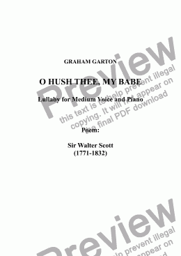 page one of CAROL - LULLABY - ’O HUSH THEE, MY BABIE’ for Medium Voice with Piano. Poem: Sir Walter Scott (1771-1832)