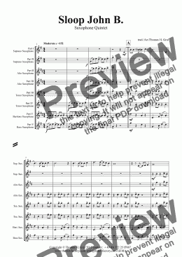 page one of Sloop John B. - Caribian Folk Song - Saxophone Quintet