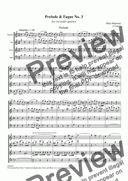 page one of Prelude & Fugue No 3 for Recorder Quartet