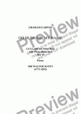 page one of CAROL - LULLABY - ’O HUSH THEE, MY BABIE’ for SSA Choir a cappella with Piano Reduction. Poem: Sir Walter Scott (1771-1832)