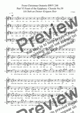 page one of BACH - From Christmas Oratorio BWV 248 Part VI Feast of the Epiphany: Chorale No.59: Ich Steh an Deiner Krippen Heir (SATB  Christmas Choir)