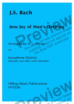 page one of Jesu Joy of Man’s Desiring arr. Saxophone Quintet