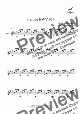 page one of Prelude BWV 924 for solo guitar